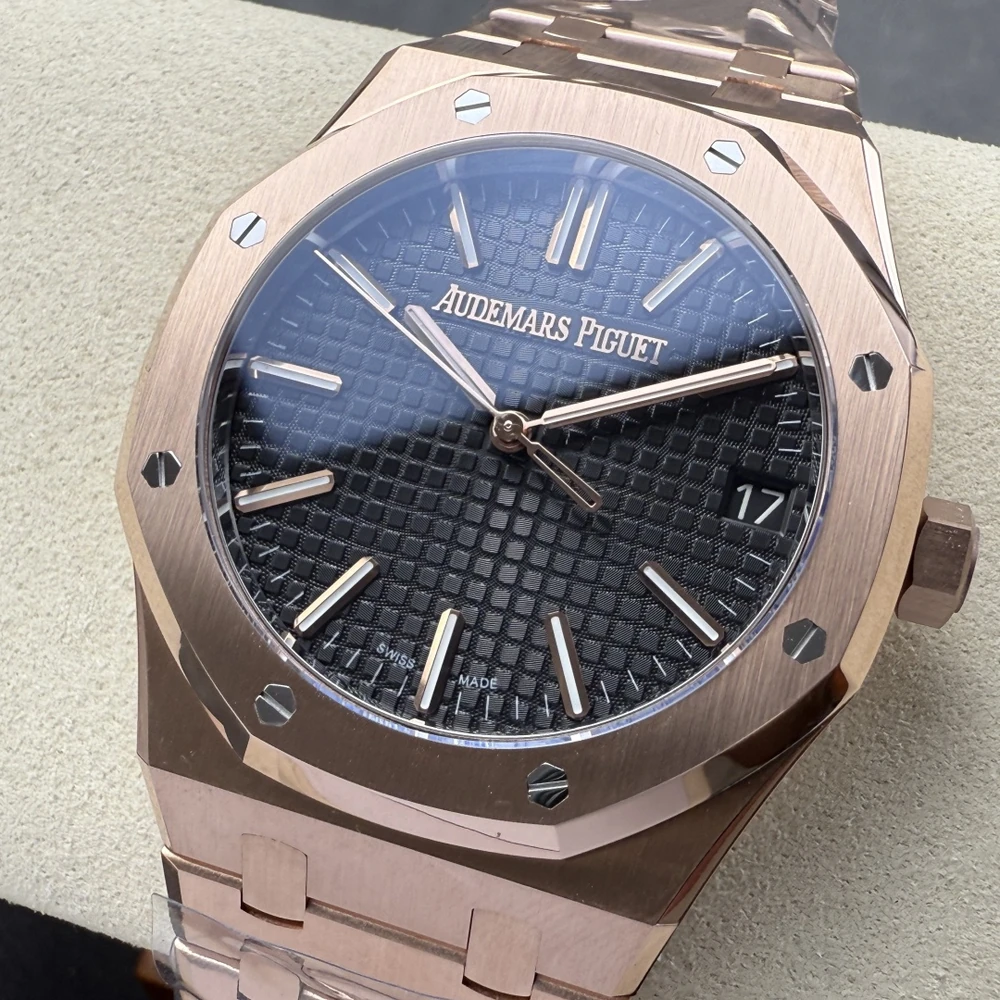 Royal Oak 41mm Selfwinding Watch - Rose Gold Tone with Black Tapisserie Dial - Image 7