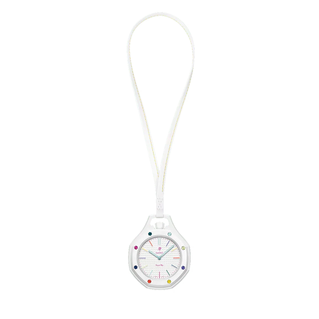 AP x Swatch Royal Pop Bioceramic Pendant Pocket Watch – HUIT BLANC with Free Watch Strap