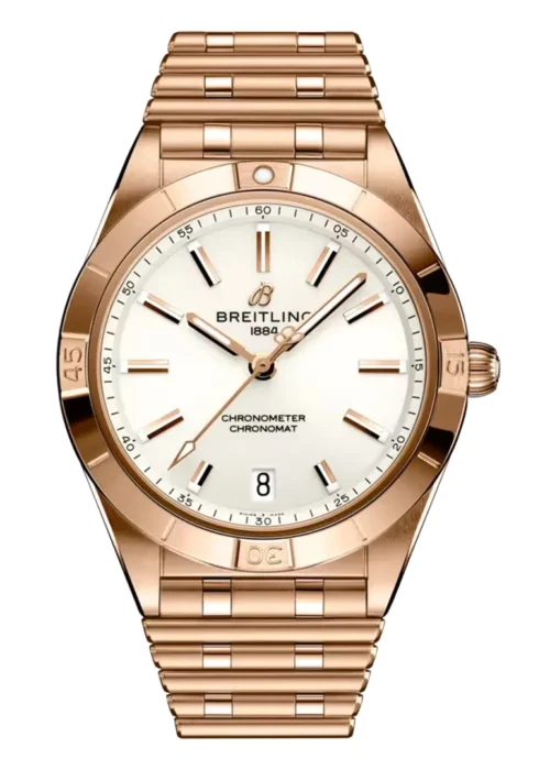 Chronomat 36 Rose Gold Tone Luxury Watch - White Dial and Sparkling Markers