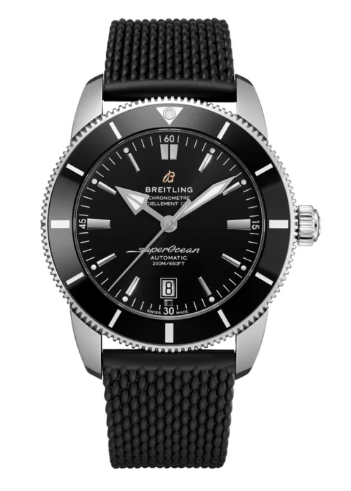 Superocean Heritage 46 Classic Black Diver - Black Dial and Mesh-Textured Rubber Strap