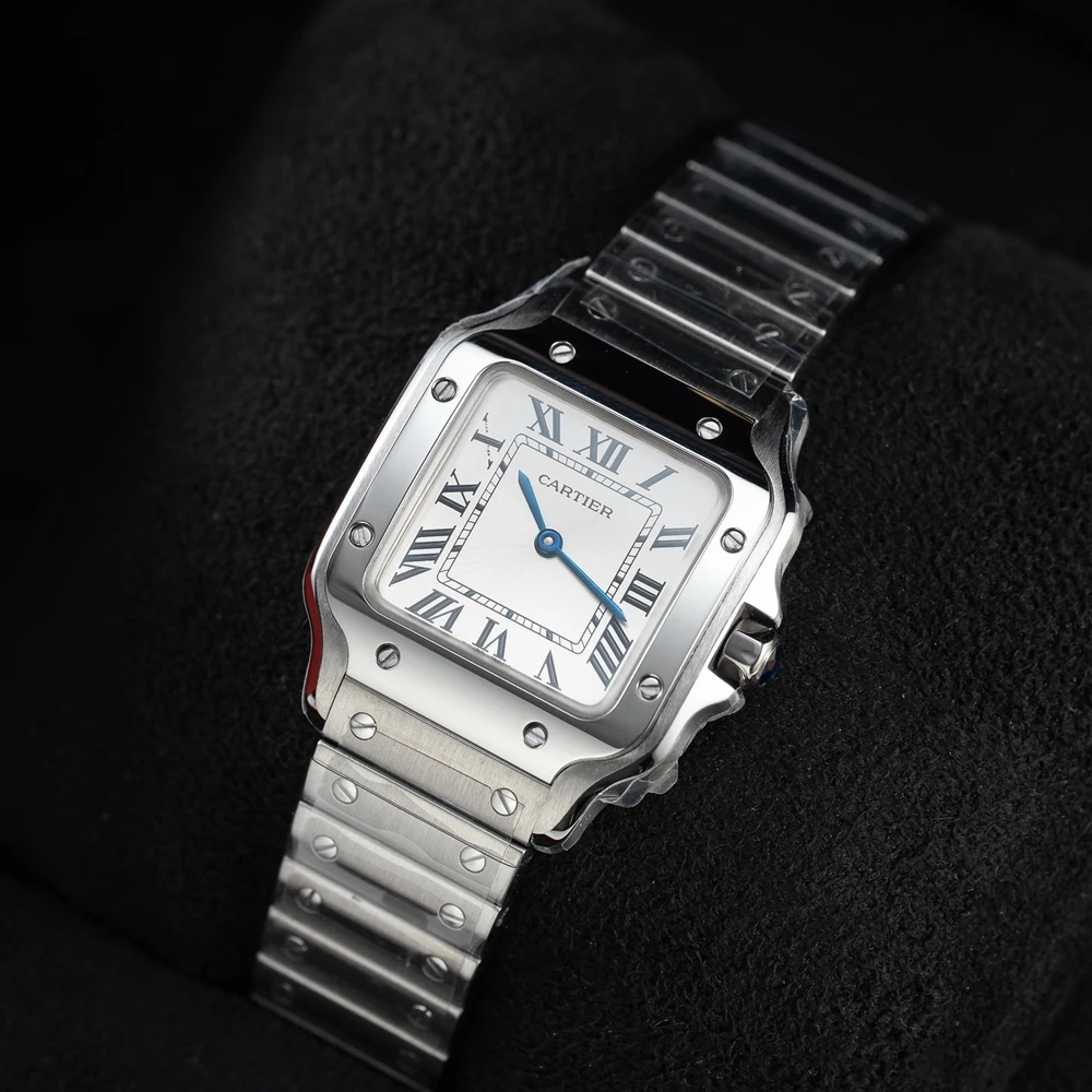 Santos Classic Square 35mm Steel Watch - Roman Numeral Opaline Dial - Image 5
