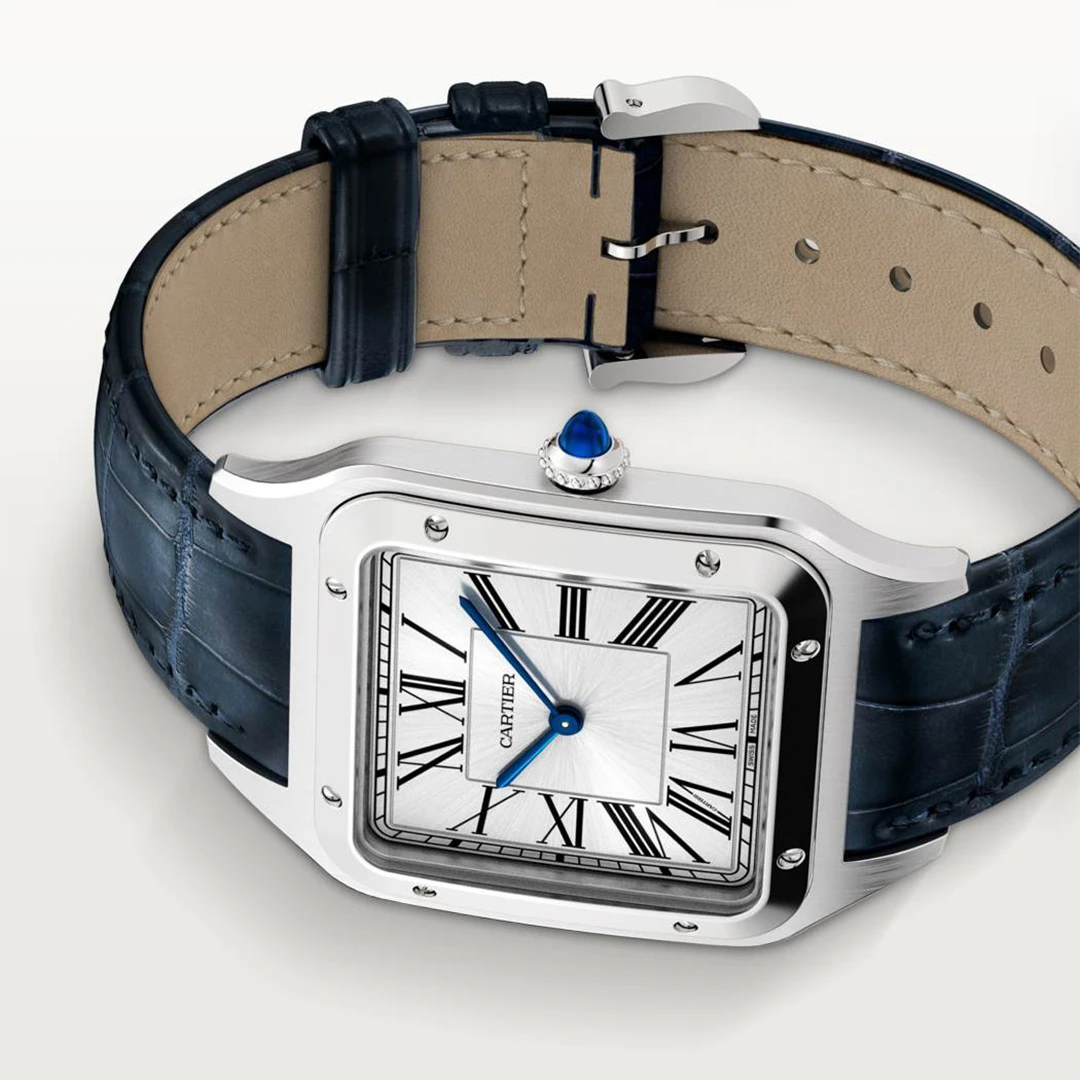 Santos-Dumont Large Stainless Steel Watch - Classic Roman Numeral Silver Dial Slim Dress Watch - Image 4
