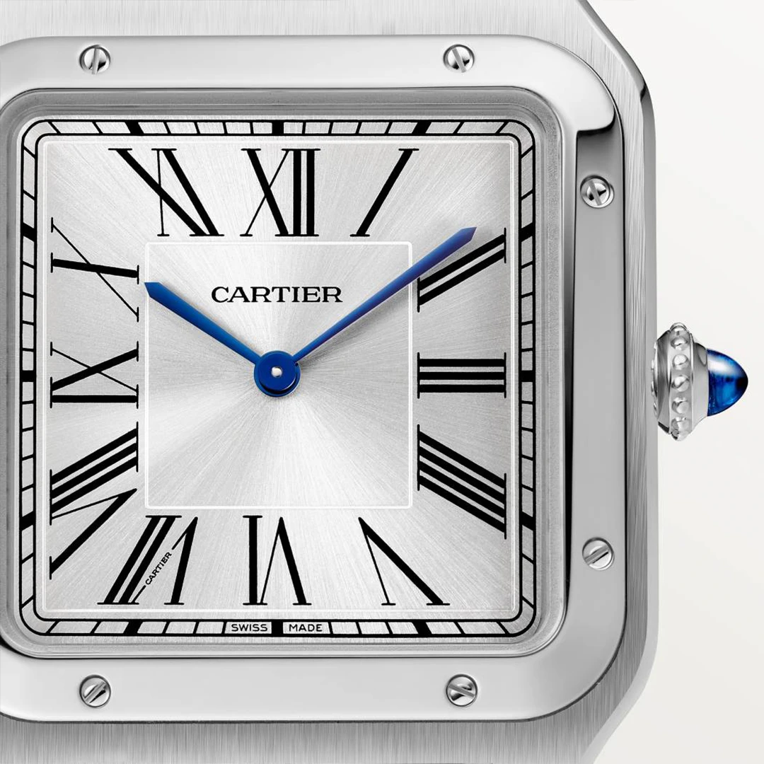 Santos-Dumont Large Stainless Steel Watch - Classic Roman Numeral Silver Dial Slim Dress Watch - Image 6