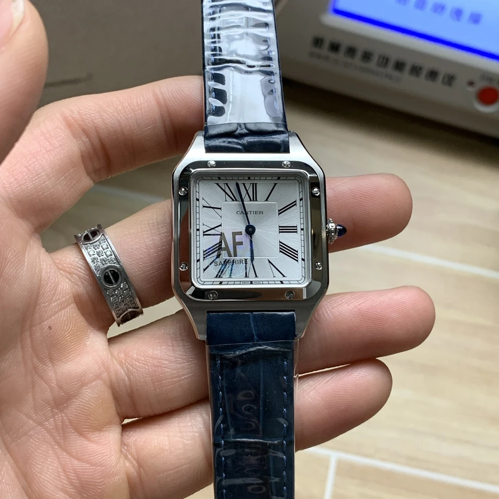 Santos-Dumont Large Stainless Steel Watch - Classic Roman Numeral Silver Dial Slim Dress Watch - Image 7