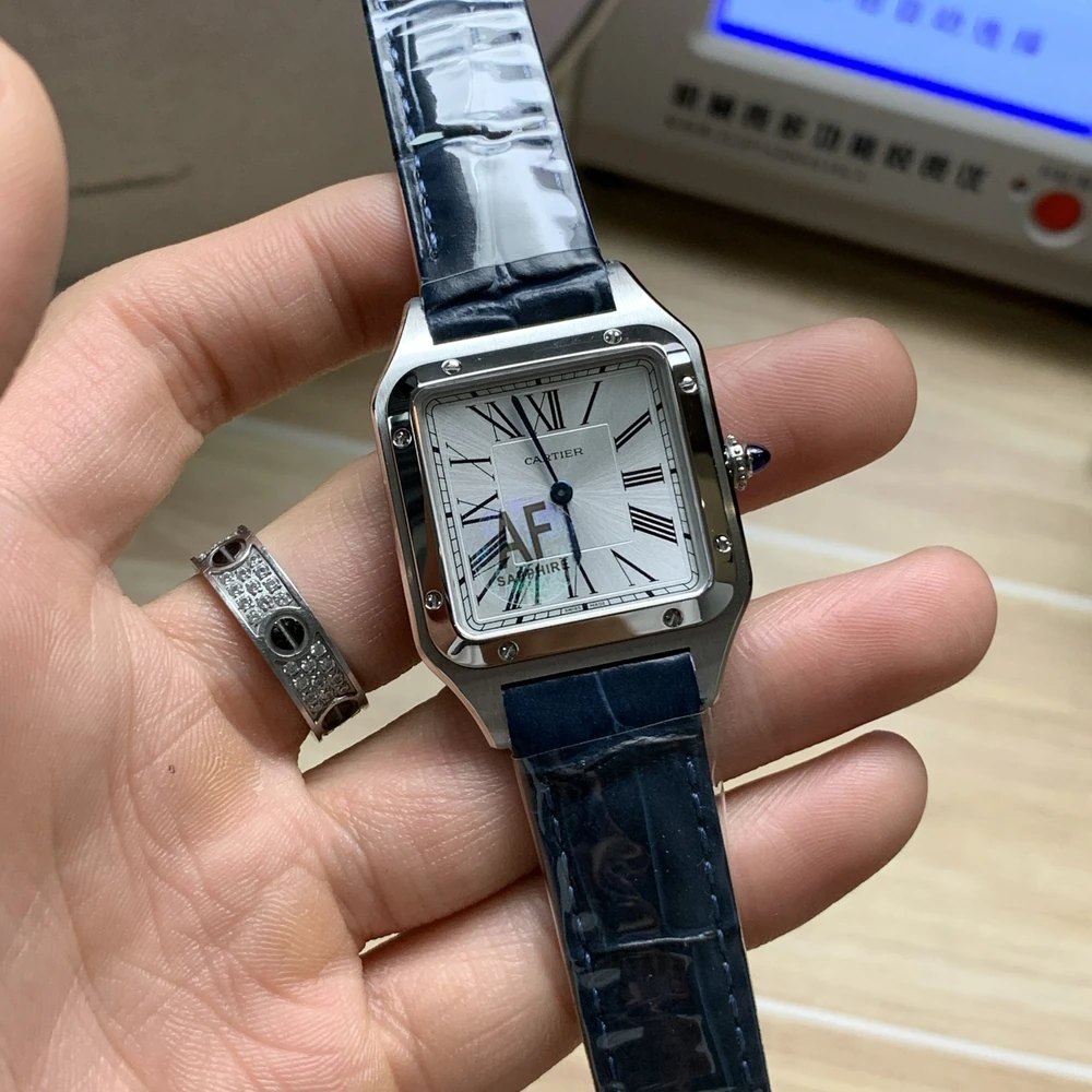 Santos-Dumont Large Stainless Steel Watch - Classic Roman Numeral Silver Dial Slim Dress Watch - Image 8