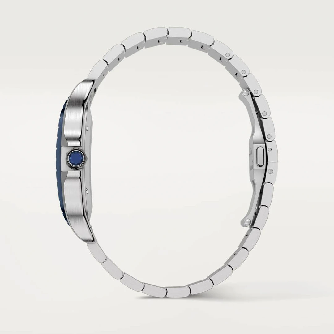 Santos Blue Bezel Silver Dial Medium Model Steel Watch - Image 2