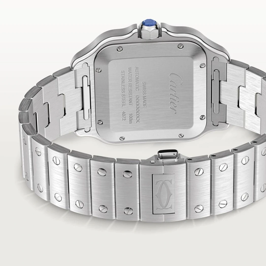 Santos Blue Bezel Silver Dial Medium Model Steel Watch - Image 5