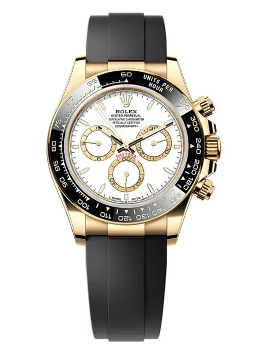 Cosmograph Daytona 40mm Gold Tone Case White Dial Rubber Strap Chronograph Watch