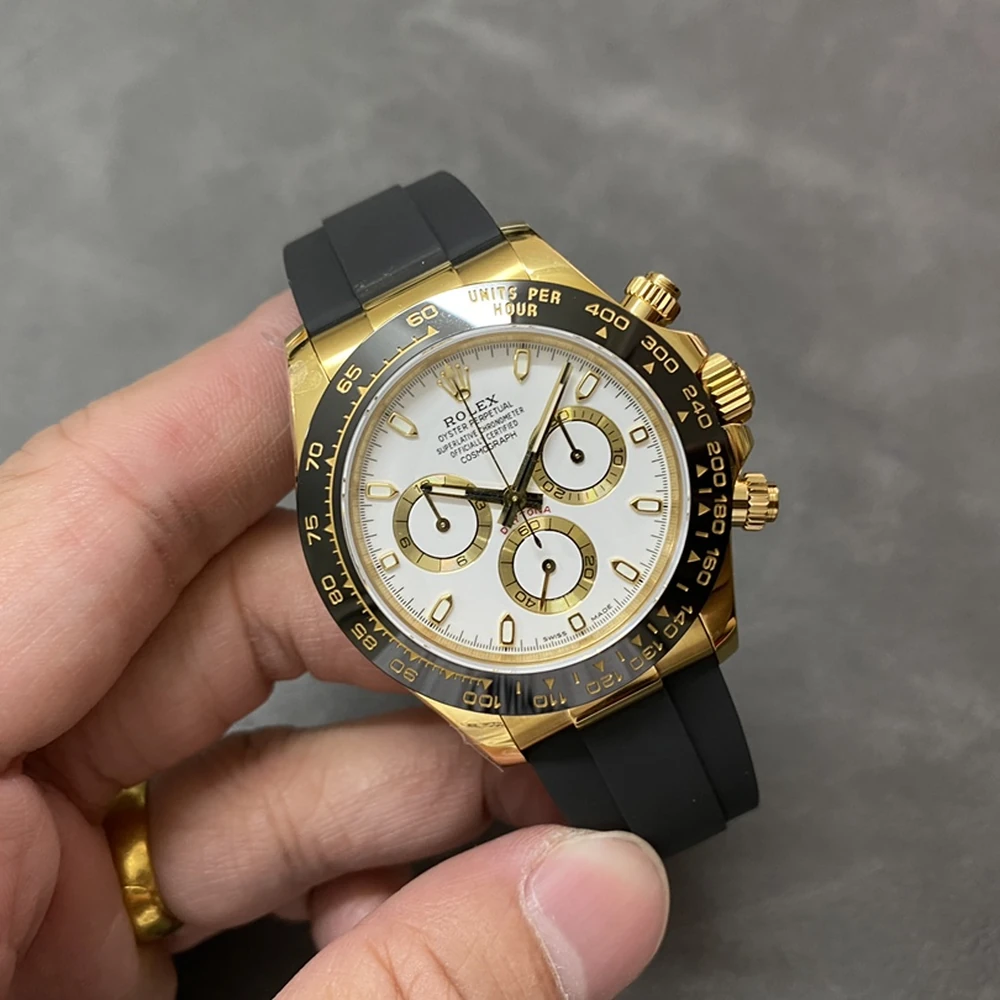 Cosmograph Daytona 40mm Gold Tone Case White Dial Rubber Strap Chronograph Watch - Image 2