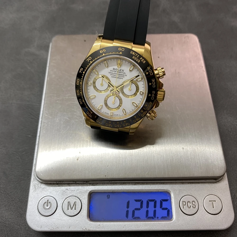 Cosmograph Daytona 40mm Gold Tone Case White Dial Rubber Strap Chronograph Watch - Image 5