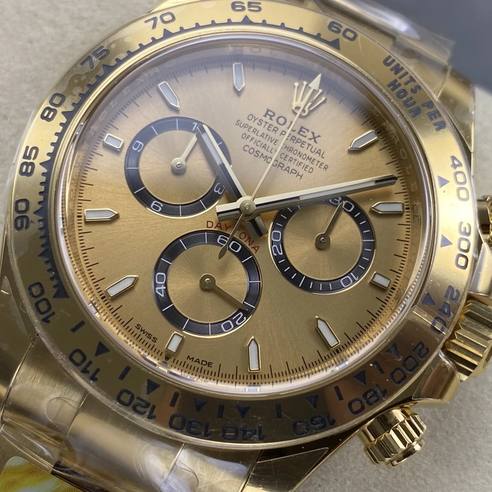 Cosmograph Daytona Chronograph in Yellow Gold, Classic Golden Dial Men's Business & Sports Watch - Image 3