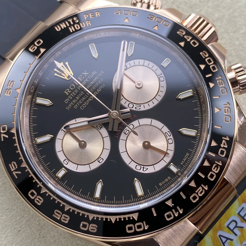 Cosmograph Daytona Rose Gold Tone Racing Chronograph - Bright Black Dial and Ceramic Bezel - Image 3
