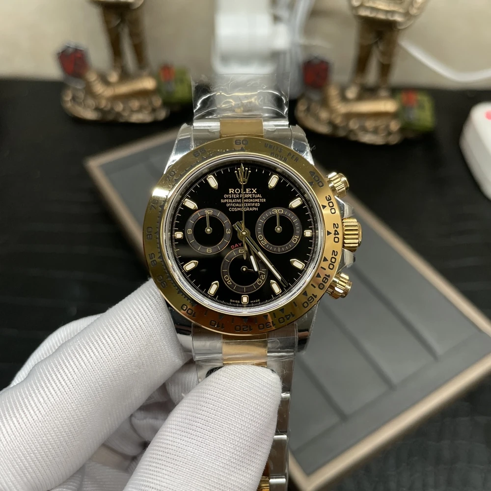 Cosmograph Daytona Two-Tone Style Racing Chronograph - Black Dial with Sparkling Markers - Image 6