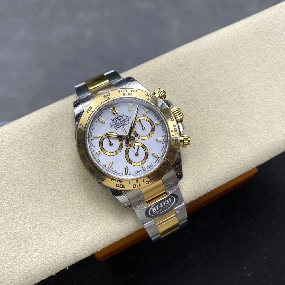 Cosmograph Daytona Two-Tone Style Racing Chronograph - White Dial with Sparkling Markers - Image 3