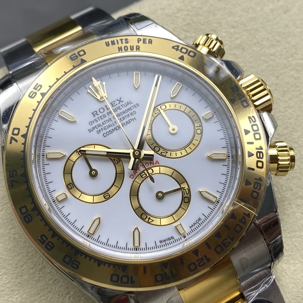 Cosmograph Daytona Two-Tone Style Racing Chronograph - White Dial with Sparkling Markers - Image 4