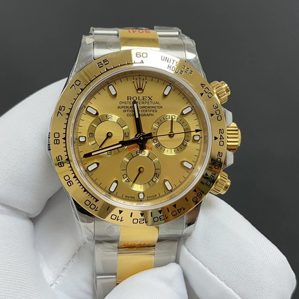 Cosmograph Daytona Two-Tone Style Racing Chronograph - Golden Dial with Sparkling Markers - Image 3
