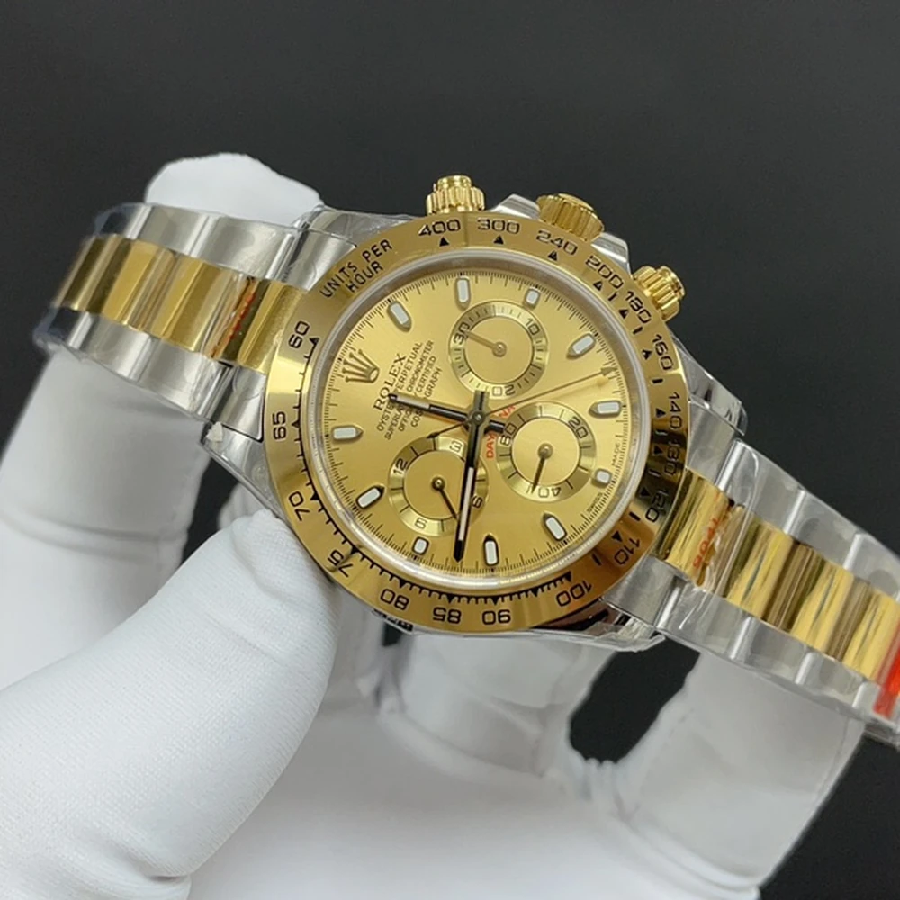 Cosmograph Daytona Two-Tone Style Racing Chronograph - Golden Dial with Sparkling Markers - Image 4
