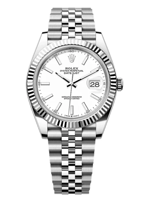 Datejust 41 White Sunray Dial Fluted Bezel Jubilee Bracelet Men's Watch