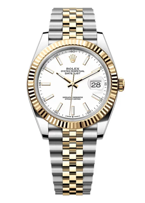 Datejust 41 Two-Tone White Dial Fluted Bezel Jubilee Bracelet Elegant Men's Watch