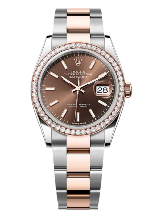 Datejust 36 Chocolate Dial Diamond Bezel Rose Gold Tone Oyster Bracelet Classic Watch
