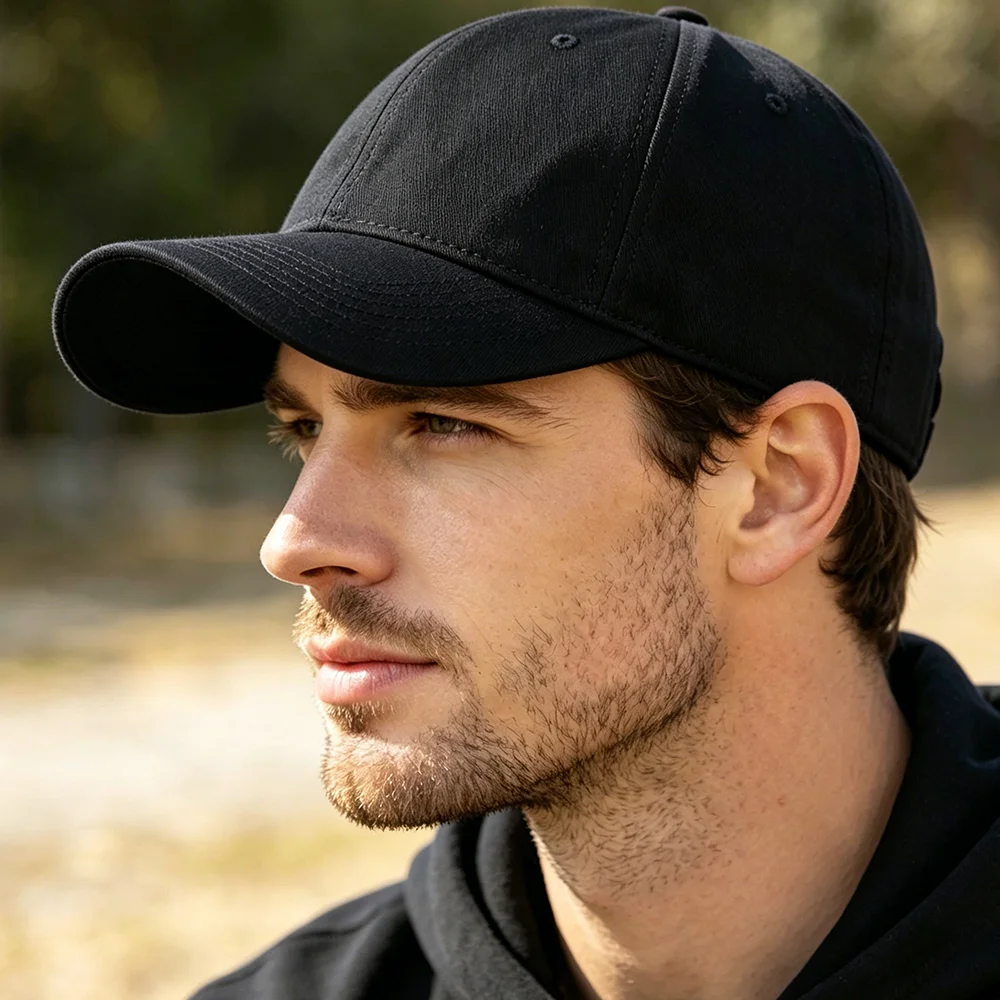 Classic Cotton Baseball Cap of Various colours -Black - Adjustable Snapback, Solid Color Everyday Hat - Image 2