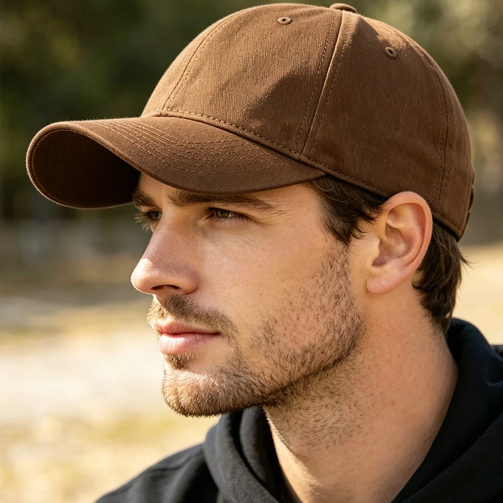 Classic Cotton Baseball Cap of Various colours -Light Brown - Adjustable Snapback, Solid Color Everyday Hat - Image 2
