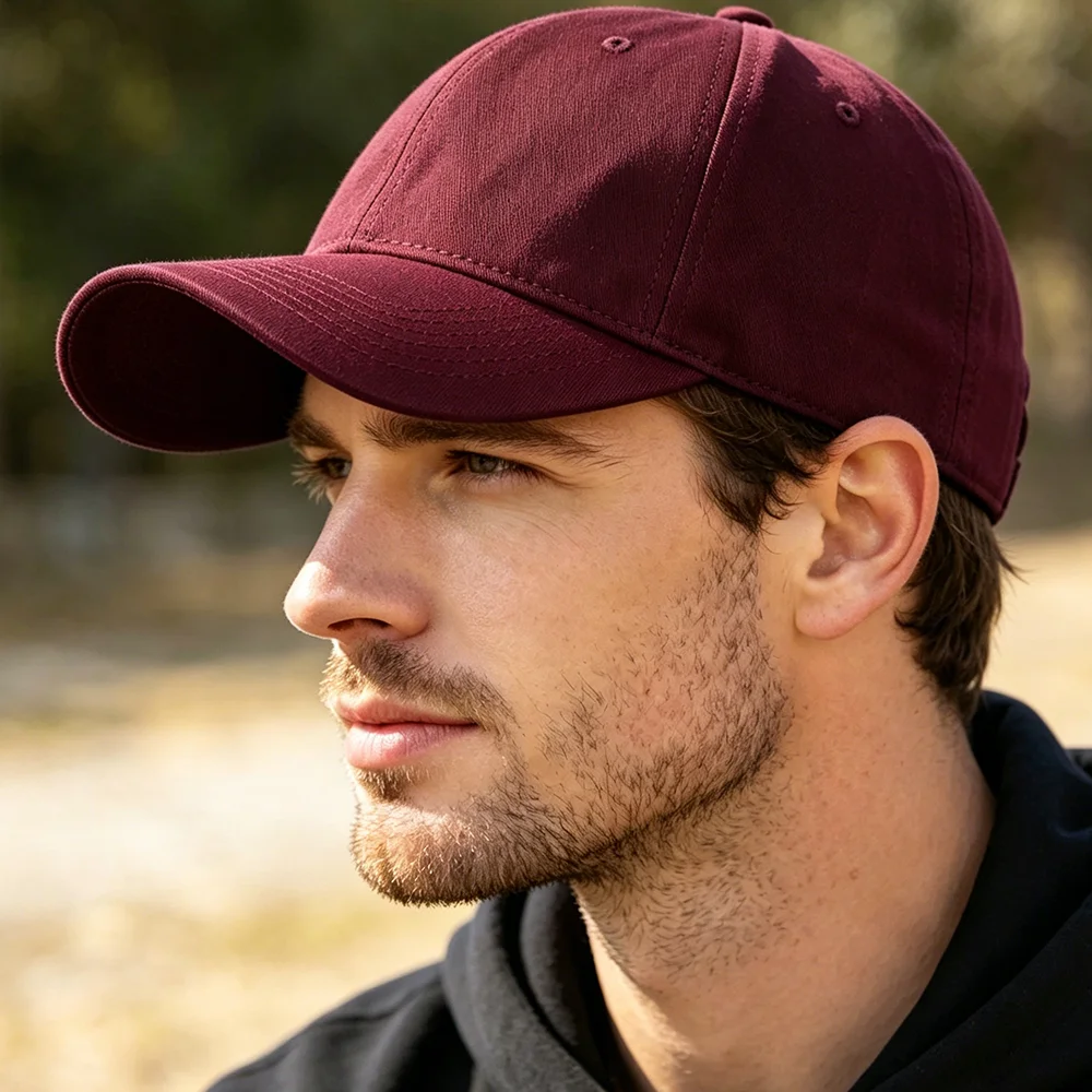 Classic Cotton Baseball Cap of Various colours -Dark Red - Adjustable Snapback, Solid Color Everyday Hat - Image 2